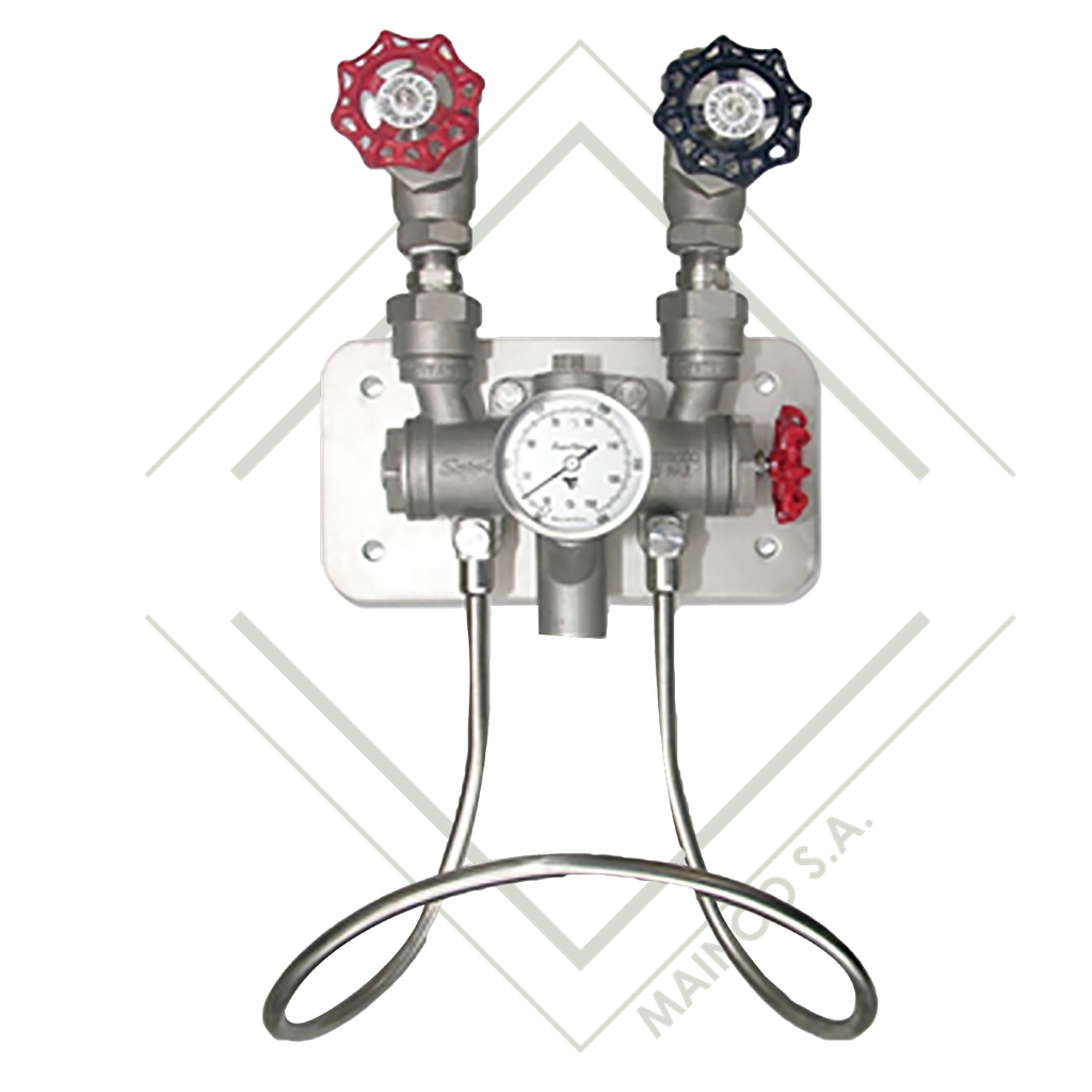 VALVULA MEZCLADORA VAPOR/AGUA NPT 3/4" SS304 VALVULA GLOBO/TERMOMETRO CAR-AJUSTABLE 21/2" NPT 1/2" (10°C-150°C)
