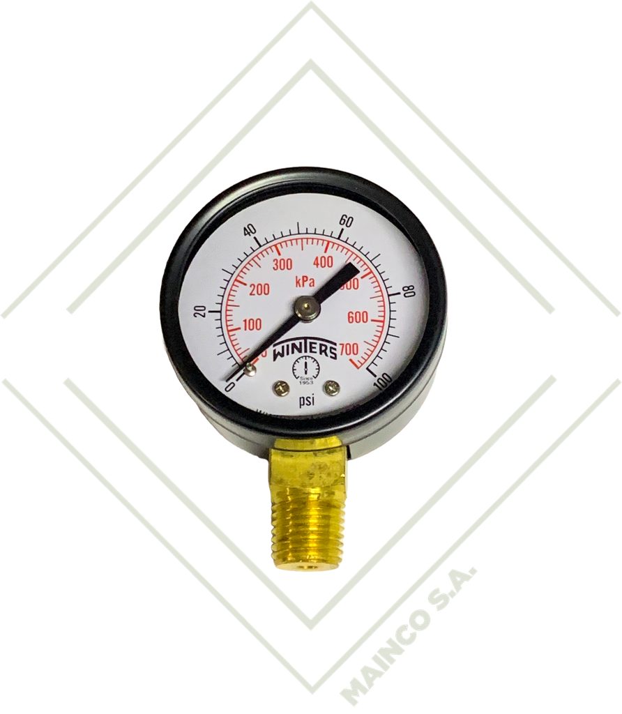 MANOMETRO 0-100 PSI/KPA CARATULA 2" PLASTICO CONEXION INFERIOR NPT 1/4" BRONCE PEM