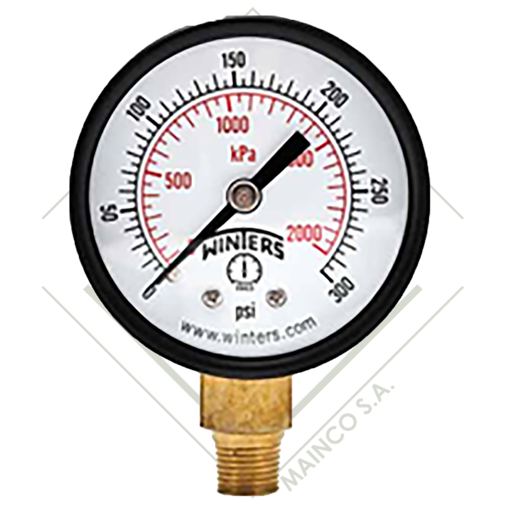 MANOMETRO 0-15 PSI/KPA CARATULA 11/2" PLASTICO CONEXION INFERIOR NPT 1/4" BRONCE PEM