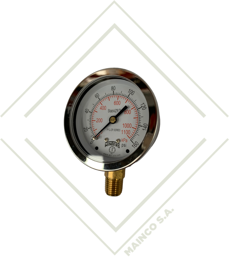 MANOMETRO 0-160 PSI/KPA CARATULA 21/2" SS304 CONEXION INFERIOR NPT 1/4" BRONCE PFQ ZR