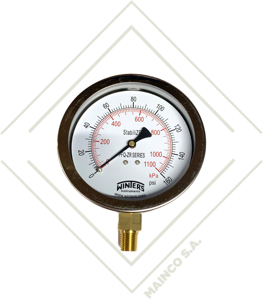 MANOMETRO 0-160 PSI/KPA CARATULA 4" SS304 CONEXION INFERIOR NPT 1/4" BRONCE PFQ ZR