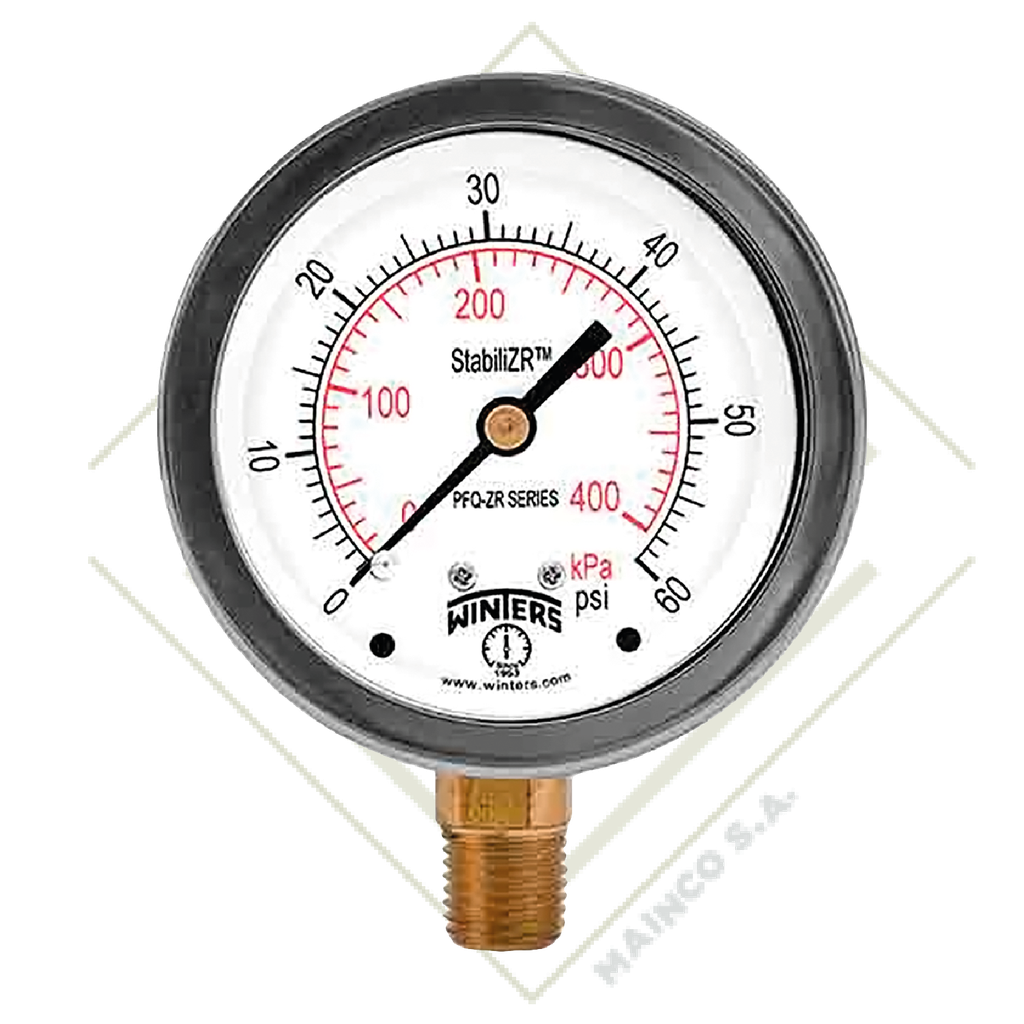 MANOMETRO 0-5,000 PSI/KPA CARATULA 21/2" SS304 CONEXION INFERIOR NPT 1/4" BRONCE PFQ ZR