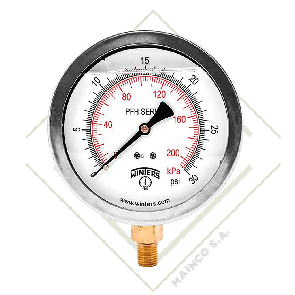MANOMETRO 0-6,000 PSI/KPA CARATULA 21/2" SS304 CONEXION INFERIOR NPT 1/4" SS304 PFH