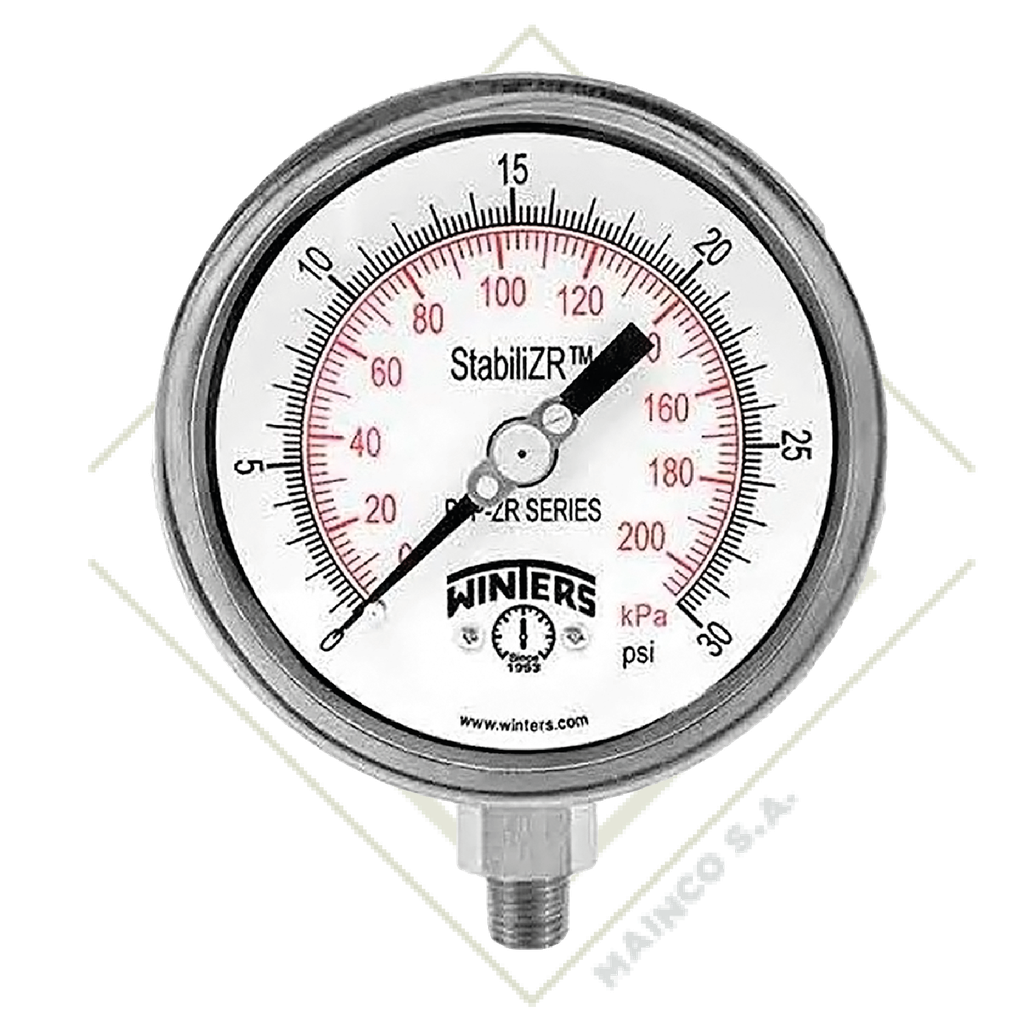 MANOMETRO 0-600 PSI/KPA CARATULA 4" SS304 CONEXION INFERIOR NPT 1/2" SS316 PFP ZR