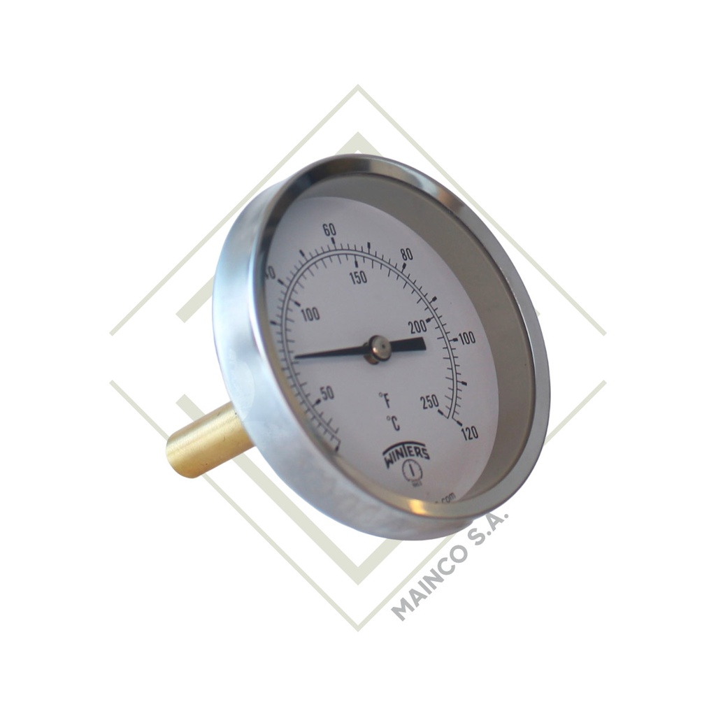 TERMOMETRO TBT-HVAC BIMETALICO (0°-121°C&30°-250°F) CARATULA 31/2" ACERO CONEXION INFERIOR NPT 1/2" BRONCE TERMOPOZO 11/2"
