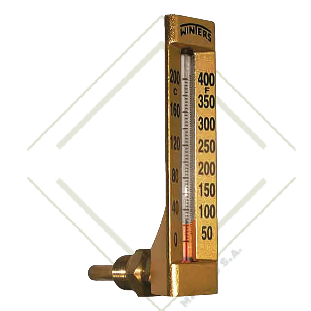 TERMOMETRO TAG COLUMNA (50°-400°F) CARATULA 41/2" ALUMINIO CONEXION 90° NPT 1/2" BRONCE VASTAGO 2"