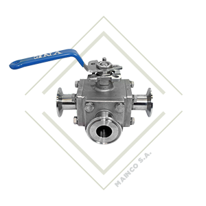 VALVULA BOLA 3VIAS CLAMP 11/2" (L) SS316L