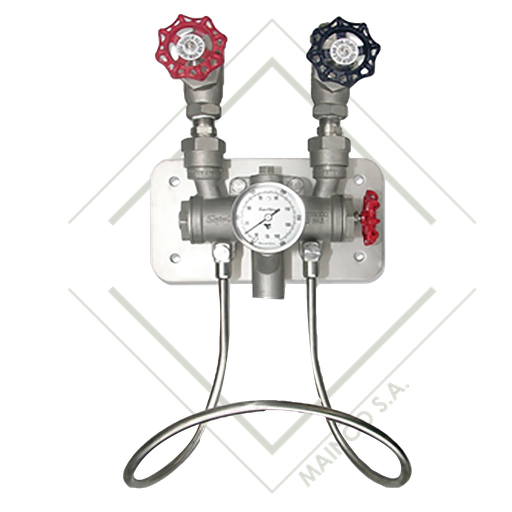 [IN01750] VALVULA MEZCLADORA VAPOR/AGUA NPT 3/4" SS304 VALVULA GLOBO/TERMOMETRO CAR-AJUSTABLE 21/2" NPT 1/2" (10°C-150°C)