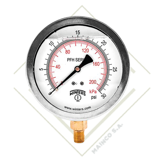 [ME02069] MANOMETRO 0-1,000 PSI/KPA CARATULA 4" SS304 CONEXION INFERIOR NPT 1/4" SS304 PFH