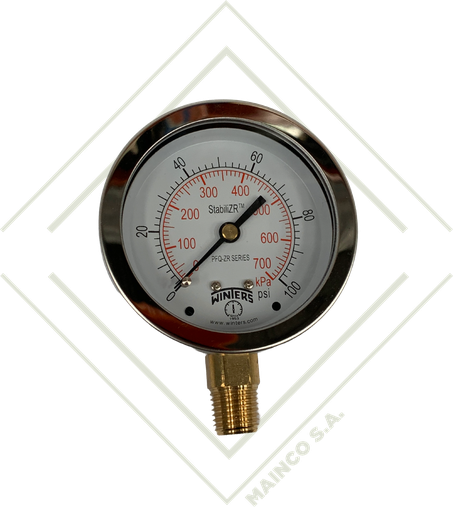 [ME02113] MANOMETRO 0-100 PSI/KPA CARATULA 21/2" SS304 CONEXION INFERIOR NPT 1/4" BRONCE PFQ ZR