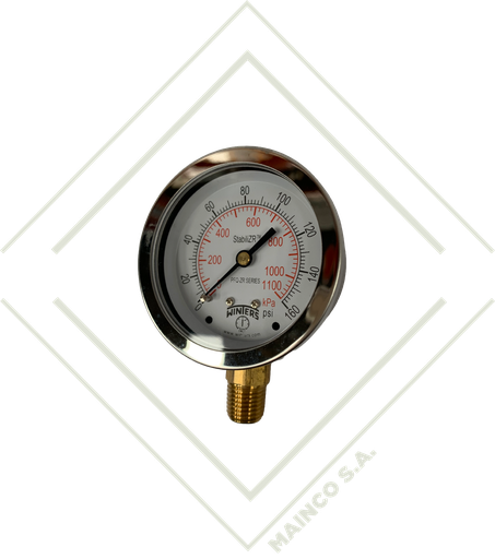[ME02154] MANOMETRO 0-160 PSI/KPA CARATULA 21/2" SS304 CONEXION INFERIOR NPT 1/4" BRONCE PFQ ZR
