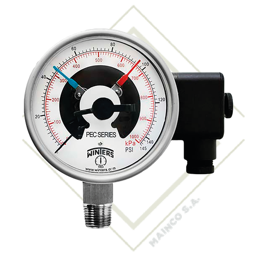 [ME02168] MANOMETRO 0-200 PSI/KPA CARATULA 4" SS304 CONEXION INFERIOR NPT 1/2" SS316L PEC ZR