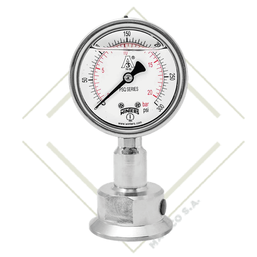 [ME02189] MANOMETRO 0-200 PSI/BAR CARATULA 4" SS304 CONEXION INFERIOR CLAMP 11/2" SS316 PSQ