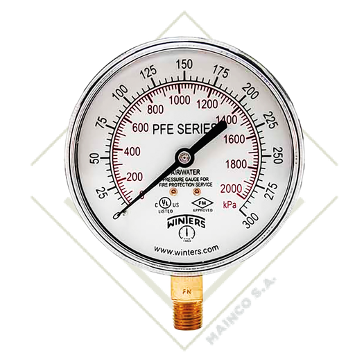 [ME02234] MANOMETRO 0-300 PSI CARATULA 31/2" ALUMINIO CONEXION INFERIOR NPT 1/4" BRONCE PFE