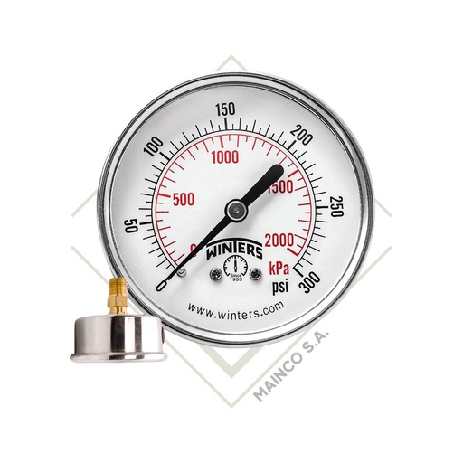 [ME02275] MANOMETRO 0-5,000 PSI/KPA CARATULA 21/2" SS304 CONEXION POSTERIOR NPT 1/4" BRONCE PFH