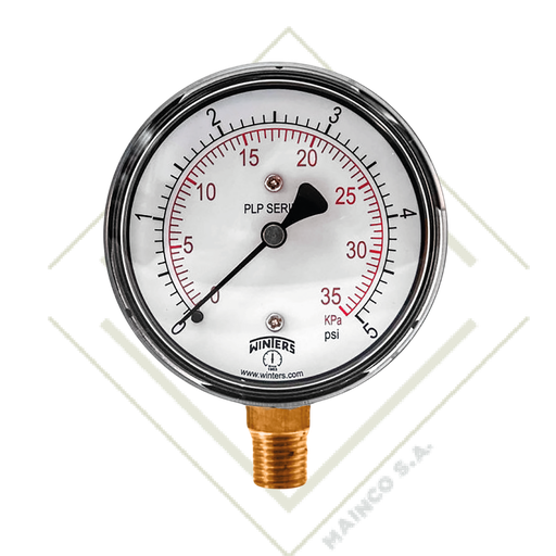 [ME02281] MANOMETRO 0-55" H2O CARATULA 21/2" SS304 CONEXION INFERIOR NPT 1/4" SS316 PLP
