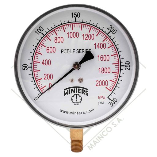 [ME02292] MANOMETRO 0-60 PSI/BAR CARATULA 41/2" SS304 CONEXION INFERIOR NPT 1/4" BRONCE PCT SG