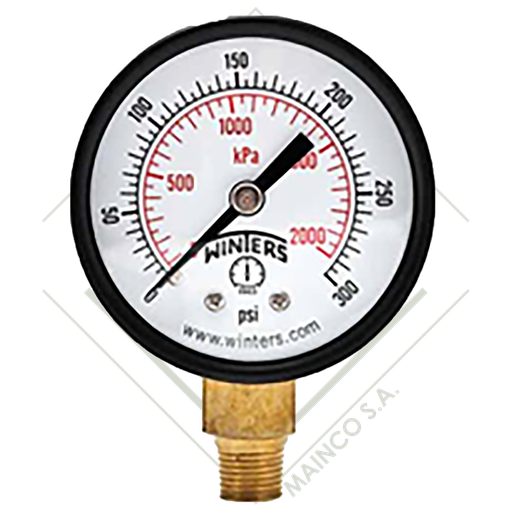 [ME02294] MANOMETRO 0-60 PSI/KPA CARATULA 21/2" PLASTICO CONEXION INFERIOR NPT 1/4" BRONCE PEM