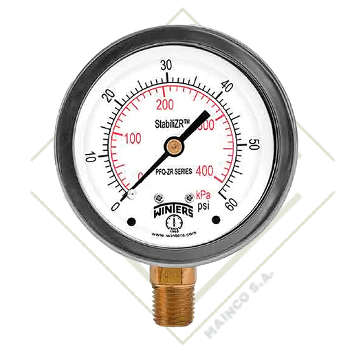 [ME02310] MANOMETRO 0-60 PSI/KPA CARATULA 4" SS304 CONEXION INFERIOR NPT 1/2" BRONCE PFQ ZR