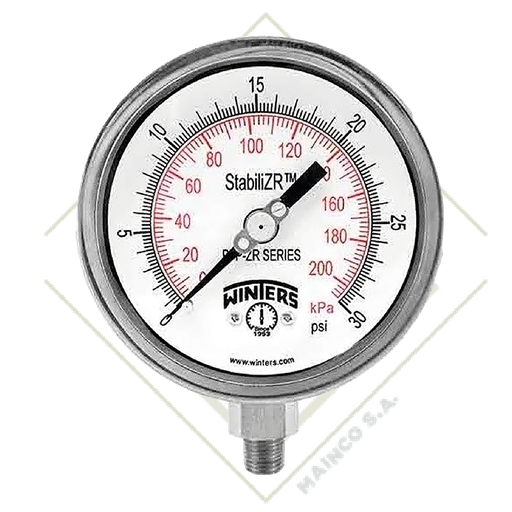 [ME02329] MANOMETRO 0-600 PSI/KPA CARATULA 21/2" SS304 CONEXION INFERIOR NPT 1/4" SS316 PFP ZR
