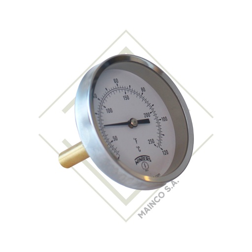 [ME02363] TERMOMETRO TBT-HVAC BIMETALICO (0°-121°C&30°-250°F) CARATULA 31/2" ACERO CONEXION POSTERIOR NPT 1/2" BRONCE TERMOPOZO 11/2"