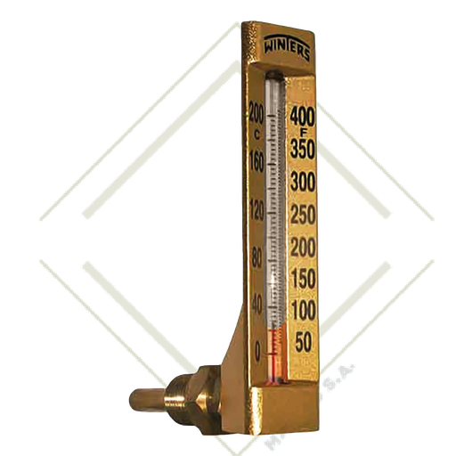 [ME02376] TERMOMETRO TAG COLUMNA (50°-400°F) CARATULA 41/2" ALUMINIO CONEXION 90° NPT 1/2" BRONCE VASTAGO 2"