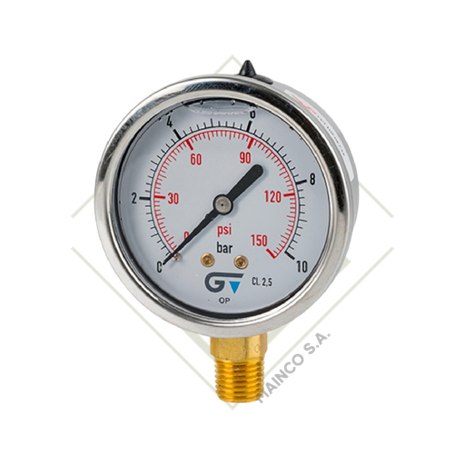 [ME02488] MANOMETRO CONEXION GAS 1/4" INFERIOR CON GLICERINA  SS304/BRONCE 0-58 PSI CARATULA 21/2" GENEBRE G3822N004